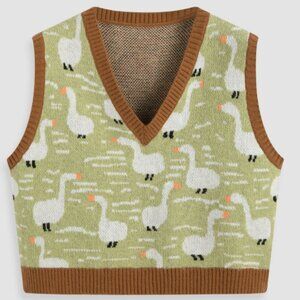 Duck Pattern Contrasting Sweater Vest